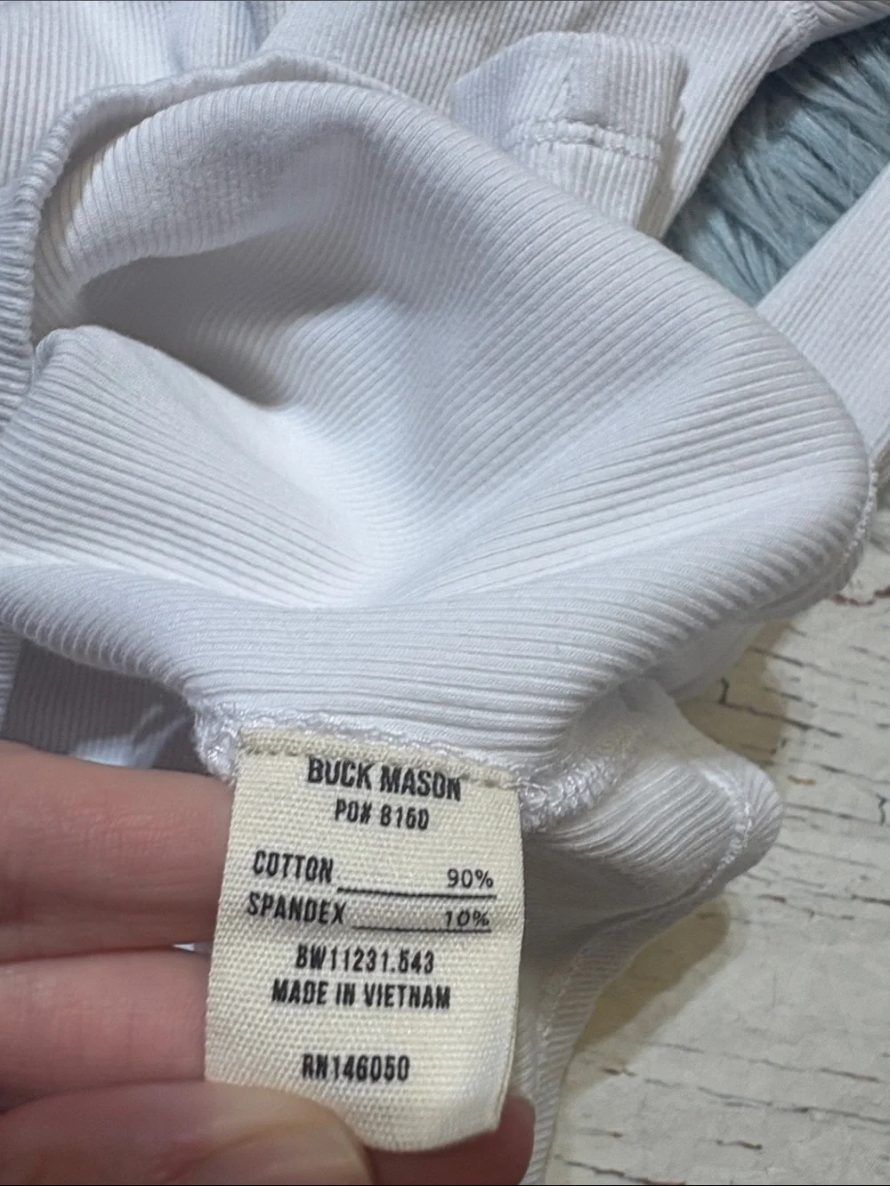 Buck Mason Surplus White Ribbed Crewneck Long Sleeve Top sz XL